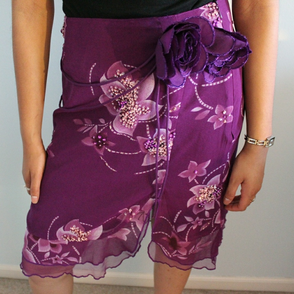 Purple beaded floral chiffon skirt